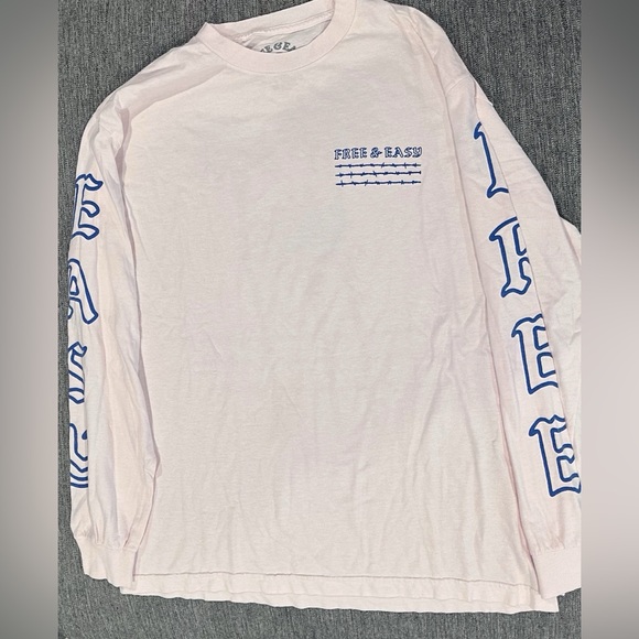 Free & Easy Palm Tree Barb Wire Long Sleeve Baby Pink Tee T Shirt - Picture 9 of 11